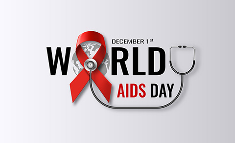 A red ribbon with text: World Aids Day.