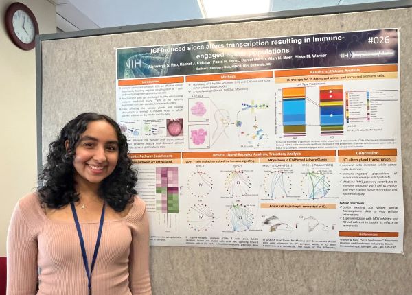 Aishwarya Rao explained her project investigating why some cancer therapies lead the body to attack the salivary glands. 