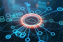 A cloud computing network with a circle and a cloud.